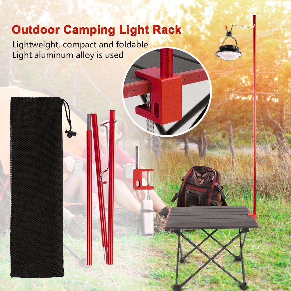 Outdoor Folding Dual Camping Lamp Pole Kit Ground Desktop Fixing