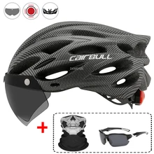 Ultraleve ciclismo capacete de segurança ao ar livre da motocicleta bicicleta taillight capacete lente removível viseira mountain road bicicleta capacete