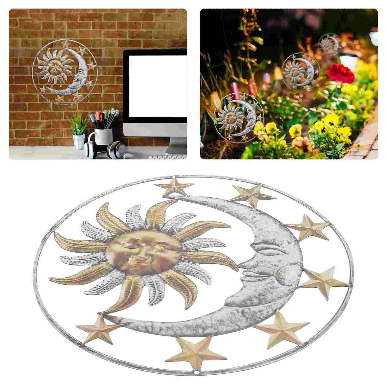 

Wrought Iron Sun Wall Hanging Decor Moon Design Pendant Indoor Outdoor Decoration Christmas Decorations