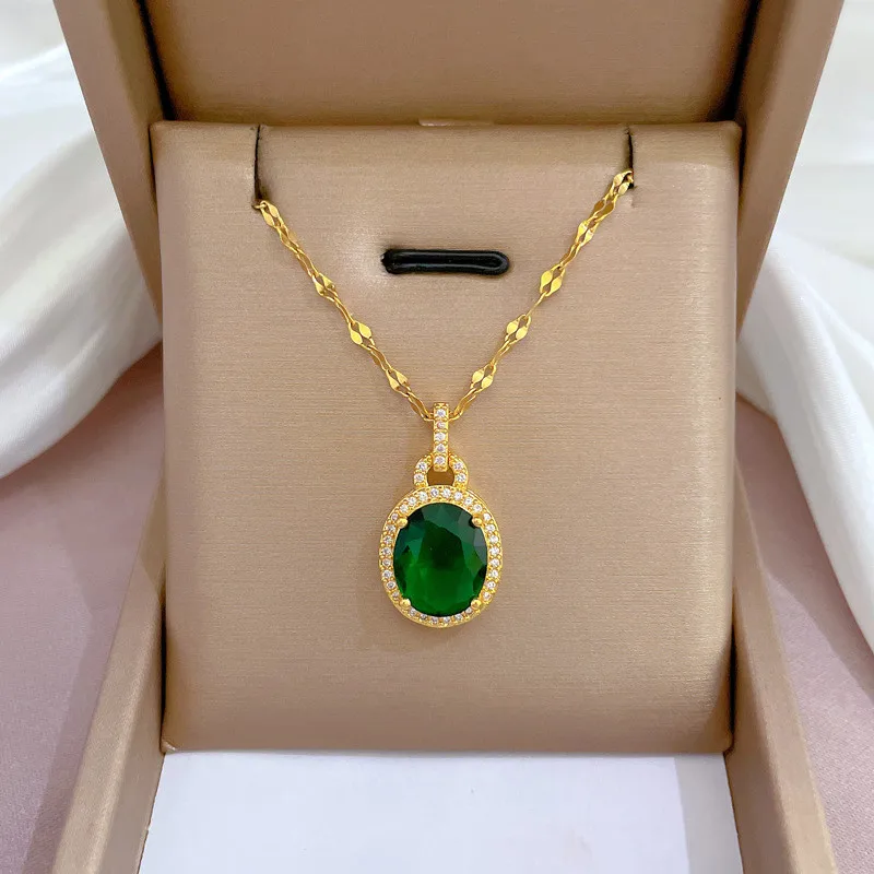 Green Stainless Steel Pendant Stainless Steel Neck Jewelry Zircon Neck Jewelry Necklace