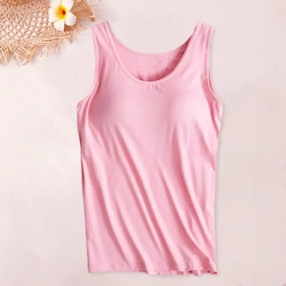 

Solid Color Vest Breathable Slim Fit Tank Tops for Women O-neck Padded Vest Racerback Sports Camisole Running Yoga Gym Tanks