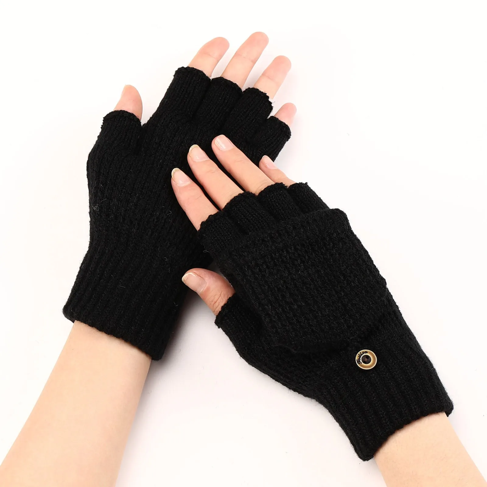 Guantes Térmicos de punto grueso sin dedos para hombres y adultos, mitones  cálidos de medio dedo, Invierno - AliExpress