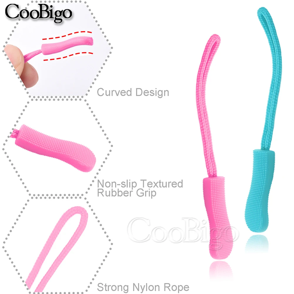 50pcs Slider Zipper Pull Handle Zip Puller Cord Fasteners Closures Strap for Wallet Bag Sewing and Haberdashery Accessories