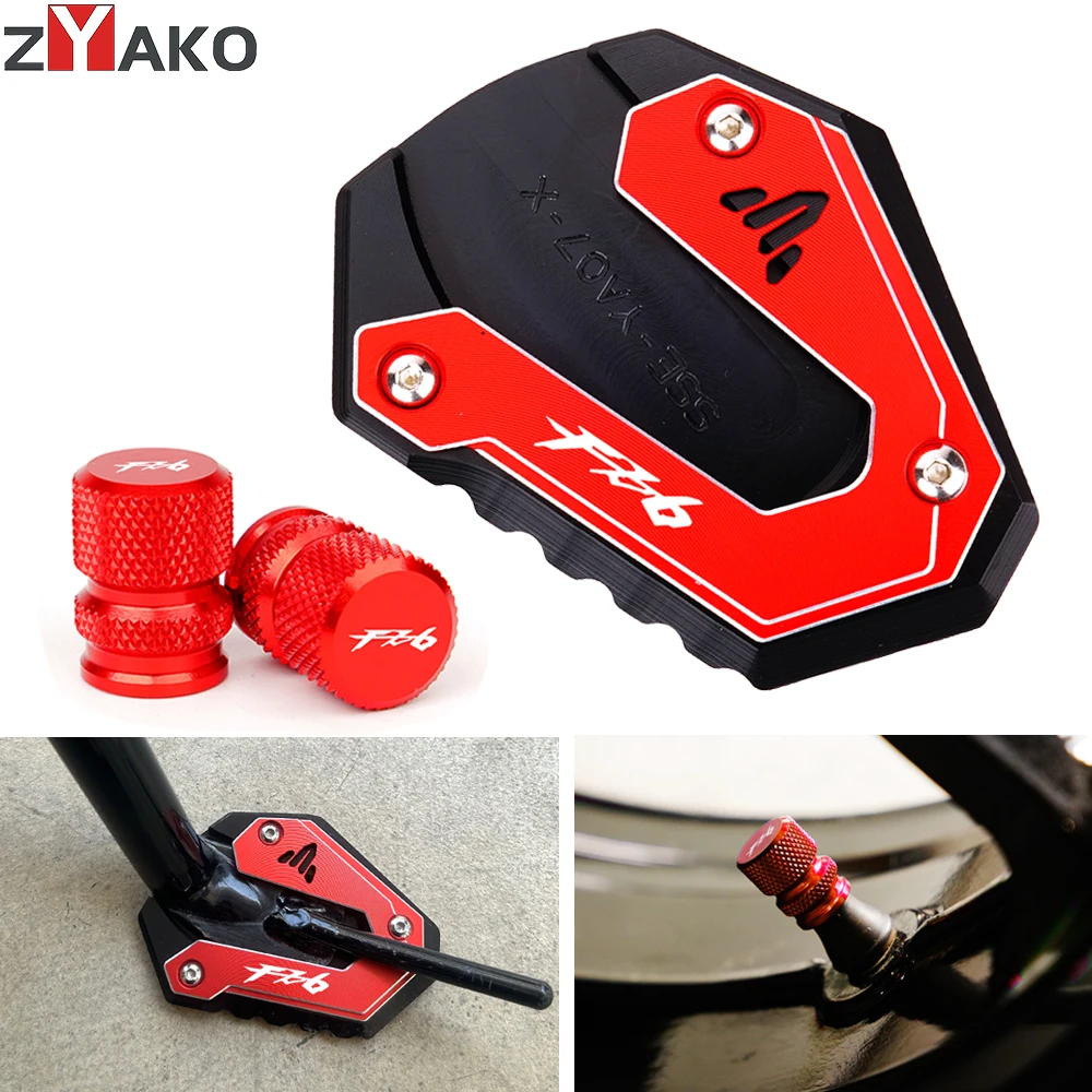 

CNC Motorcycle Kickstand Pad Foot Side Stand Enlarge Extension For Yamaha FZ6 Fazer FZ 6 FZ6R FZ6-S2 2004-2009 Tire Valve Caps