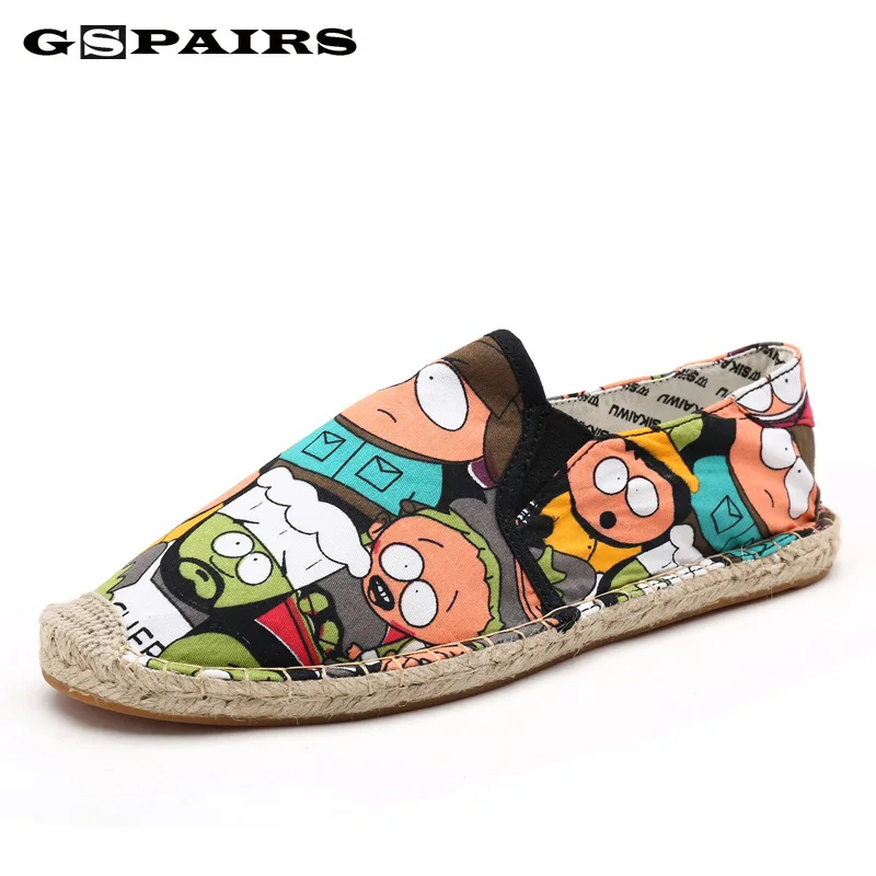 Men Casual Canvas Shoes Flats Heels Cartoon Linen Espadrille Fisherman Shoes Boys Flats Plimsolls Loafers Driving Designer