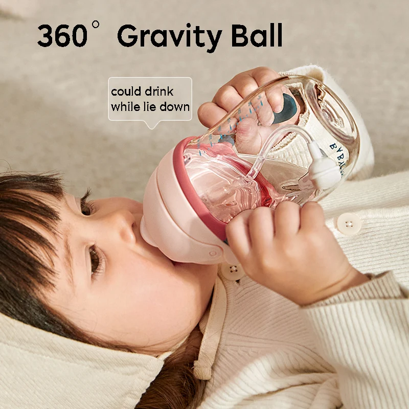 BC Babycare Baby Sippy Cup Print Anti-choked Handle&Sling Feeding Duckbill Cup Gravity Ball Drinking Learning Straw Water Bottle