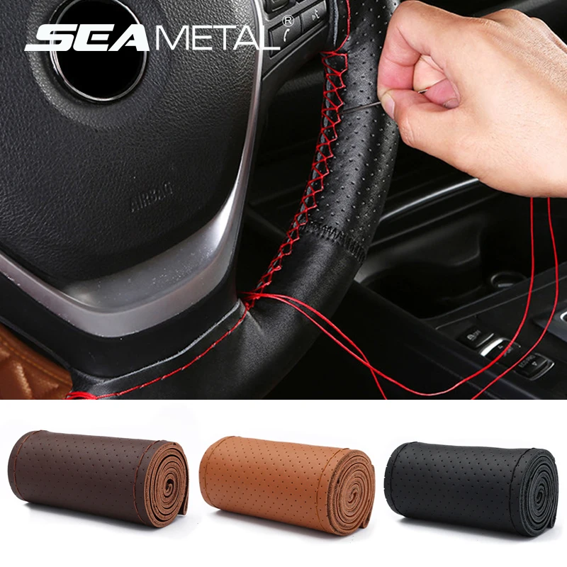 SEAMETALBraidCarSteeringWheelCoverLeatherSteerWheelProtection