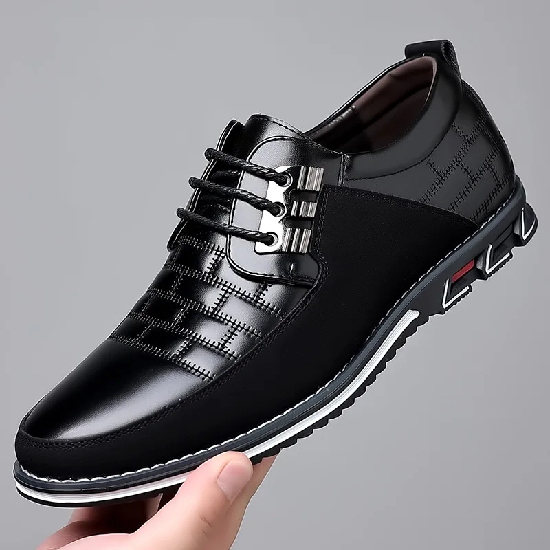 Men Sneakers Shoes Fashion Brand Classic Lace-Up Casual Loafers Pu Leather Shoes Black Breathable Business Men Shoes Big Size