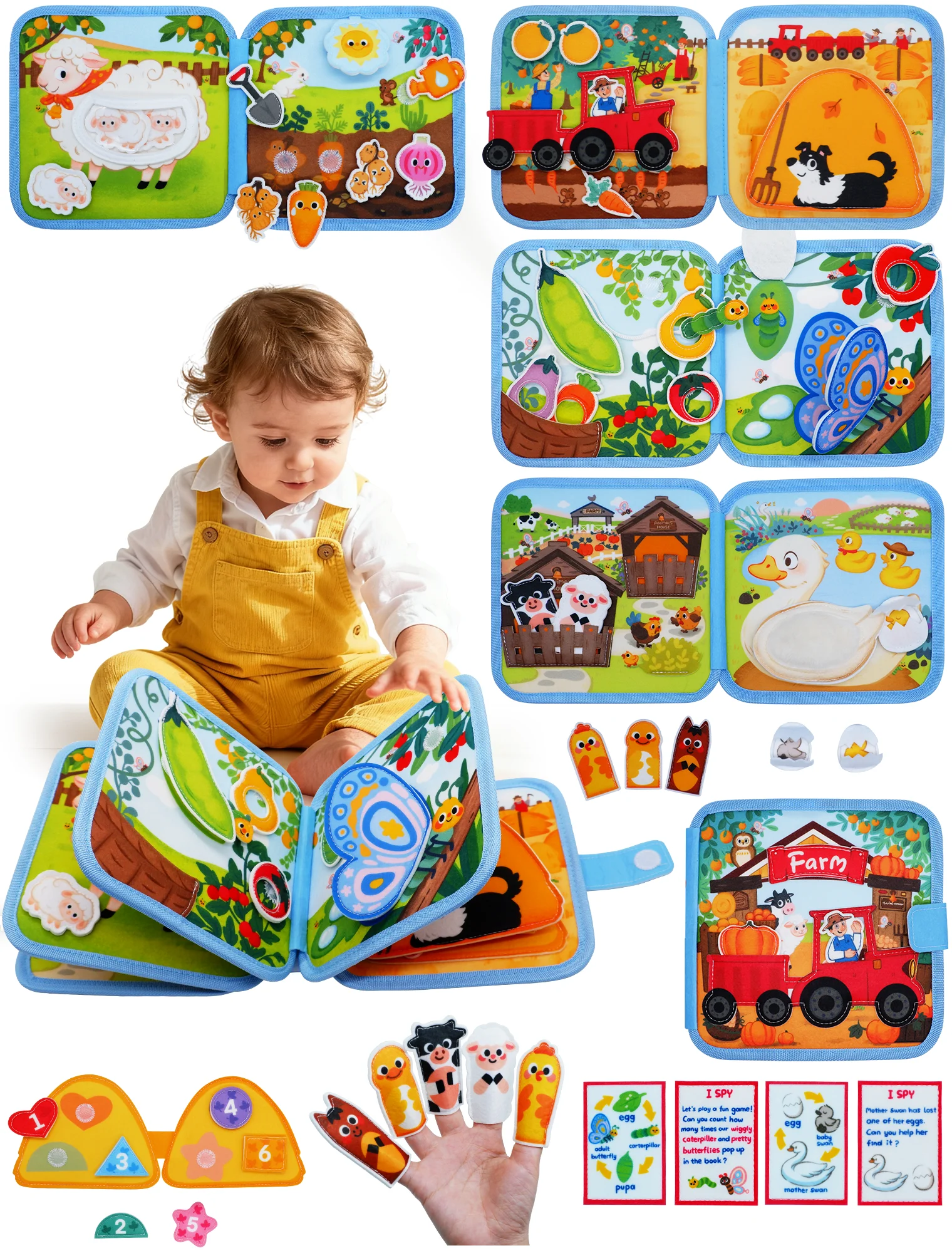 Toddler Farm Animal Themed Montessori Toys Busy Board Sensory Early Learning Activity Book Quiet Travel Gift For Boys &_voghion.com