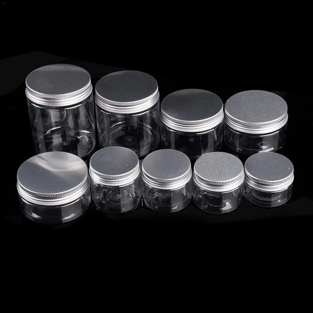 Clear Aluminum Lid Plastic Jar Empty Cosmetic Containers Makeup Box Travel Bottle 30ml 50ml 60ml 80ml 100ml 120ml 250ml 500ml