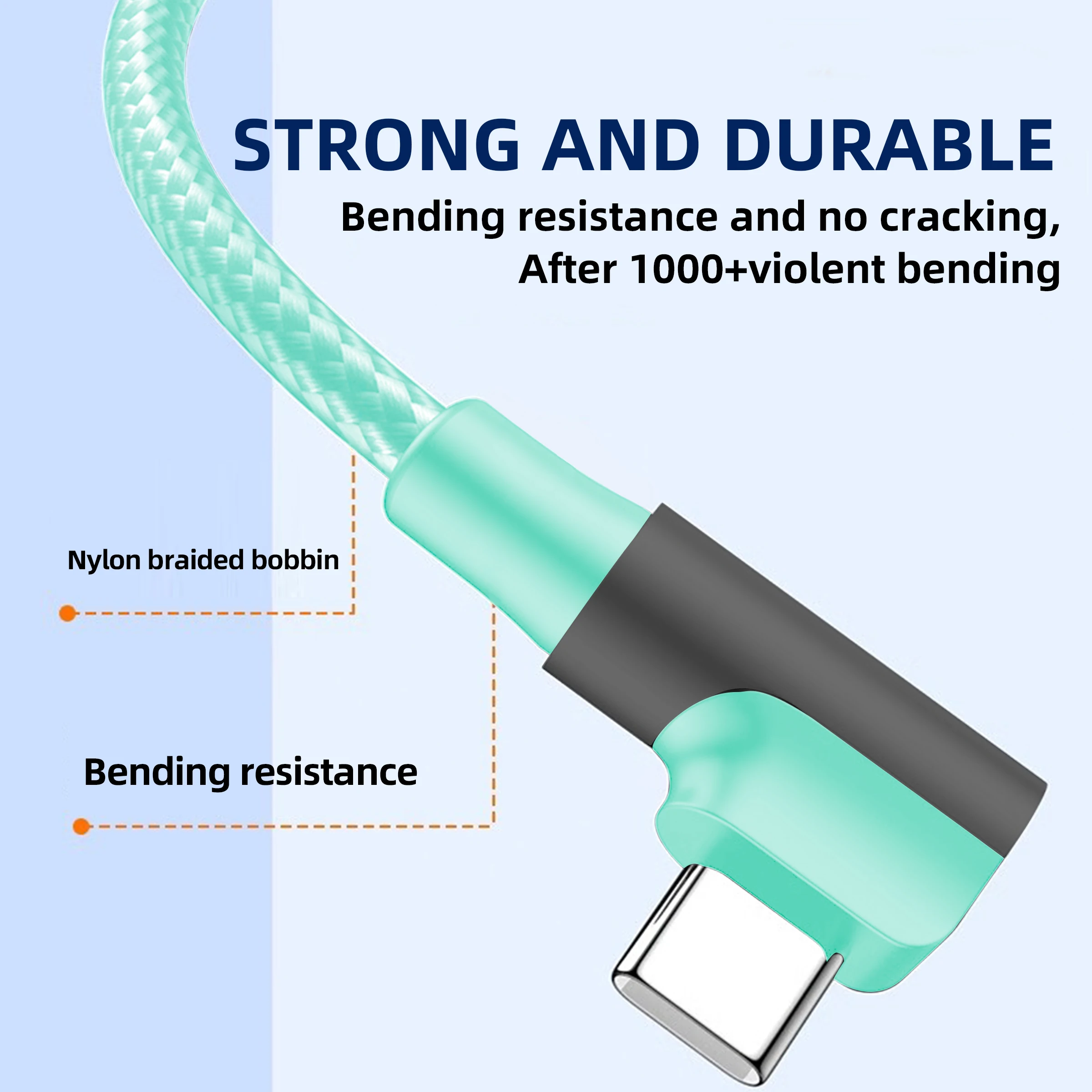 빠른 충전, 고속 데이터 동기화를 위한 팔꿈치 모양의 USB C 충전 케이블, 삼성, 원플러스, 레드미 등에 적합한 USB 타입 C 케이블, 내구성이 뛰어나고 유연한 케이블, 여행 및 사무실 사용에 이상적, 