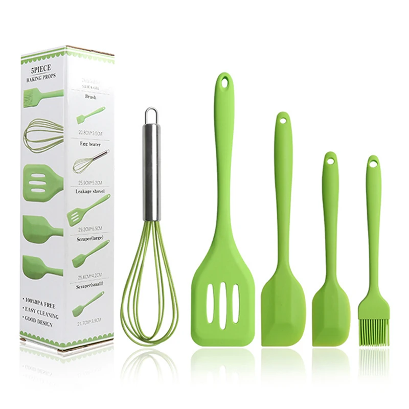 5Pcs Silicone Cooking Tool Sets, Heat-Resistant Kitchen Utensils-Spatula Scrapers Egg Beater Oil Brush