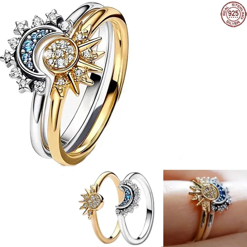 

925 Sterling Silver Sun Moon Diamond Ring Charming Women's Jewelry fits Birthday Gift to Girlfriend Exquisite Jewelry