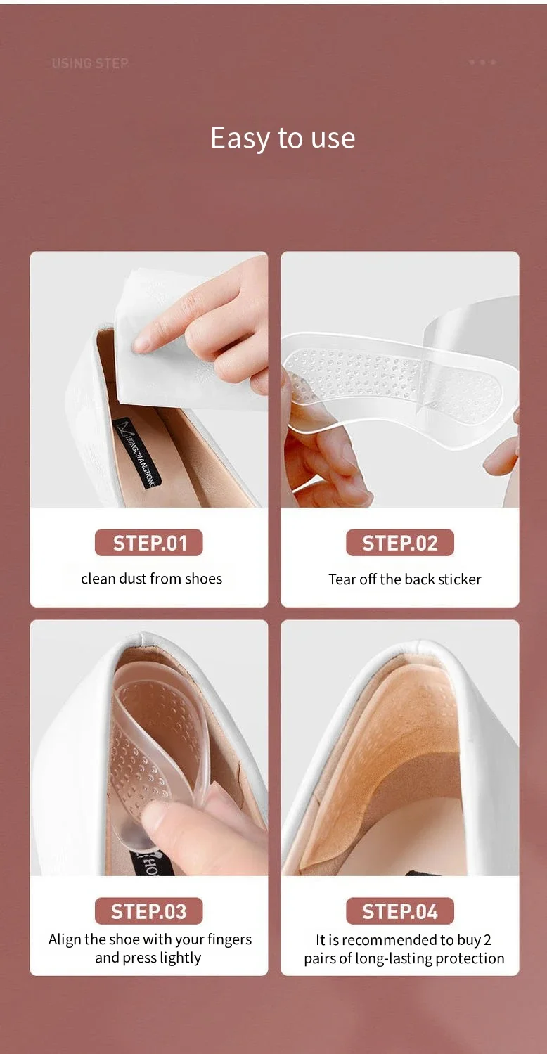 1 Paar / 2 Paar transparente Silikon-Absatzschutzpads für High Heels, Damen-Schuh-Absatzpolster, Fußpflege, rutschfeste Innensohle – Detail 12