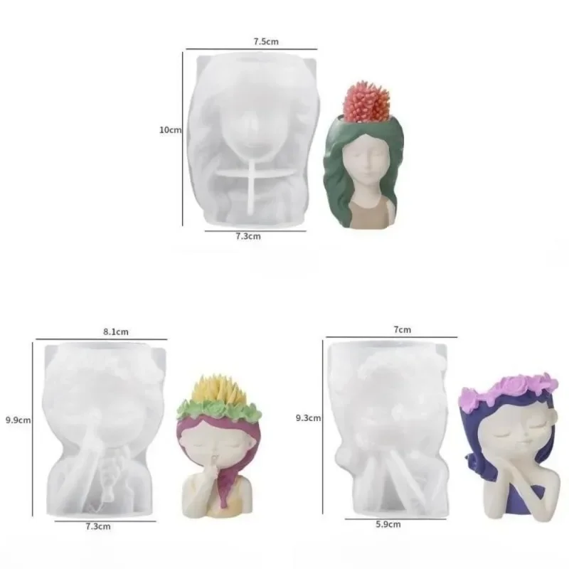 New Silicone Mold 3D Cute Girl Flower Pot Mould DIY Handmade Crafts Plaster Candle Crystal Epoxy Resin Mold for Home Decors