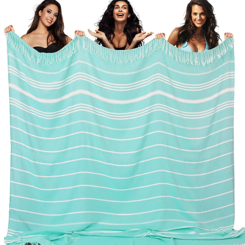 100x180CM Travel Turkish Large beachtowel striped tassels made of cotton towels household use Soft absorbent quick drying towel 2