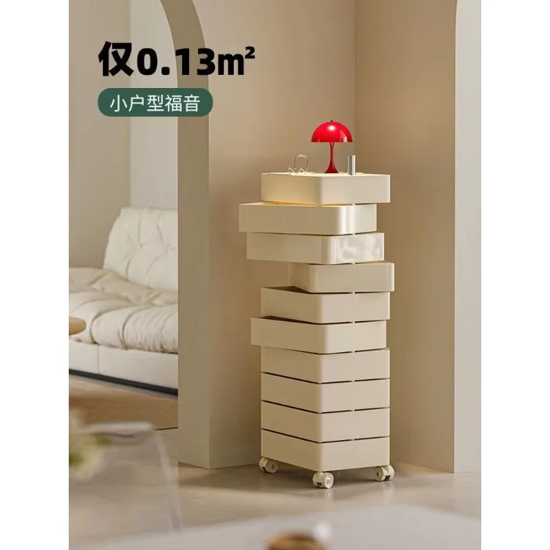 

Mobile Shelf Rotating Headboard Storage Bedside Multi-Layer Storage and Organizing Cabinet Whole Open Door Type