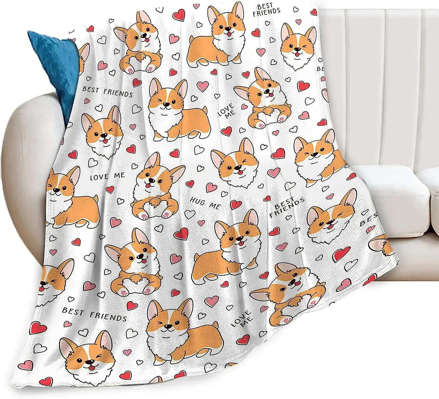Corgi Blanket Cute Pet Dog Corgi Throw Blankets Super Soft Flannel Cozy Cartoon Pattern Animals Blanket Warm Lightweight 2