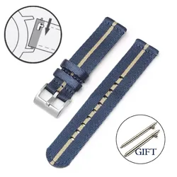 Enhanced Nylon Woven Canvas Watch Strap for Men - Military Sport Quick Release Bracelet Belt (Blue Beige)
