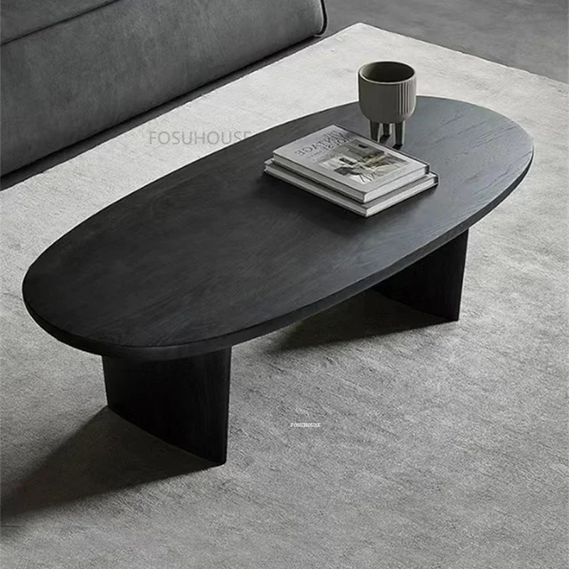 Nordic Solid Wood Black Caf&eacute; Tables for Caf&eacute; Furniture Coffee Tables Upscale Creative Oval Minimalist Living Room Coffee