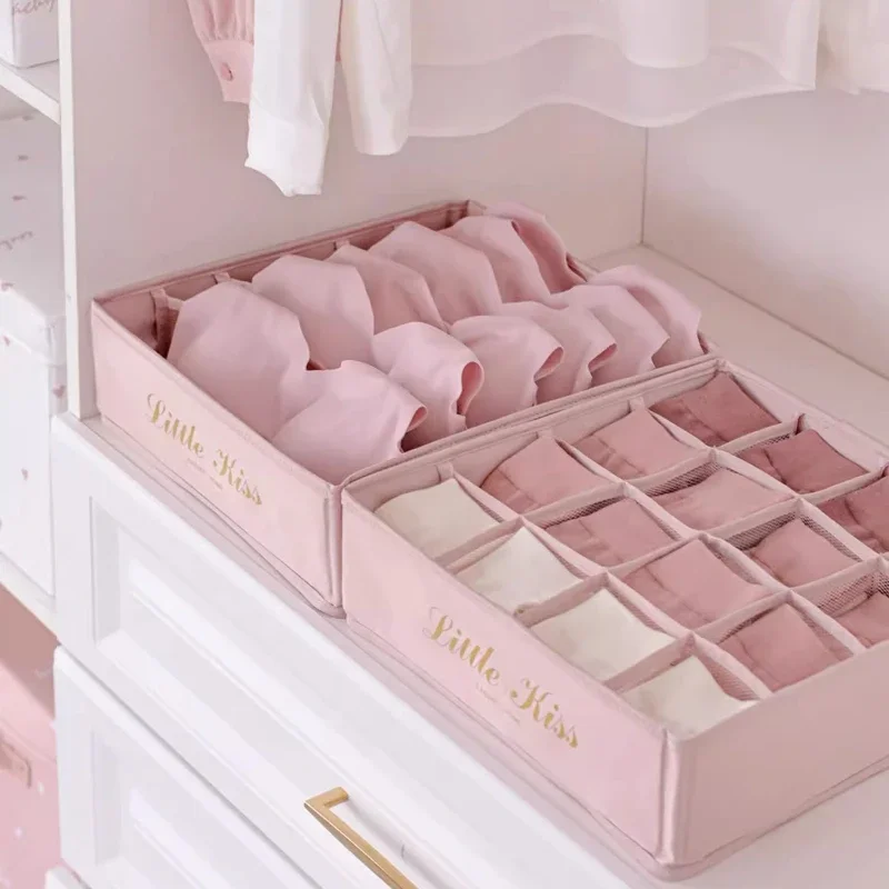 Pink Underwear Storage Box for Girls Dust-proof Socks Bra Organizer Box Drawer Fabric Box for Student Dormitory 4