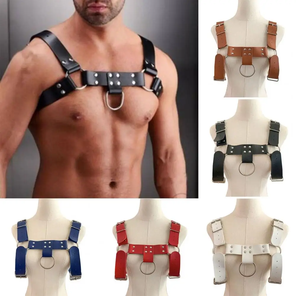Men Back Strap Faux Leather Punk Style Rivet Decor Wide Fetish Gay Clothing Rave Body Bondage Cage Harness Sex Chest Strap