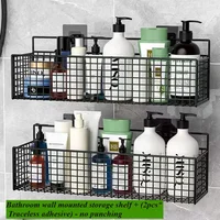 Bathroom Kitchen Storage Rack Black and White Non-porous Wall Mounted Toilet Toiletries Storage Rack Kitchen Food Storage Rack 1