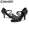 CINMIDY Latin Dance Shoes Woman Satin Rhinestones Soft Bottom Party Dance Shoes Salsa Dancing Shoes Ladies Wedding Sandals 7.5cm 4