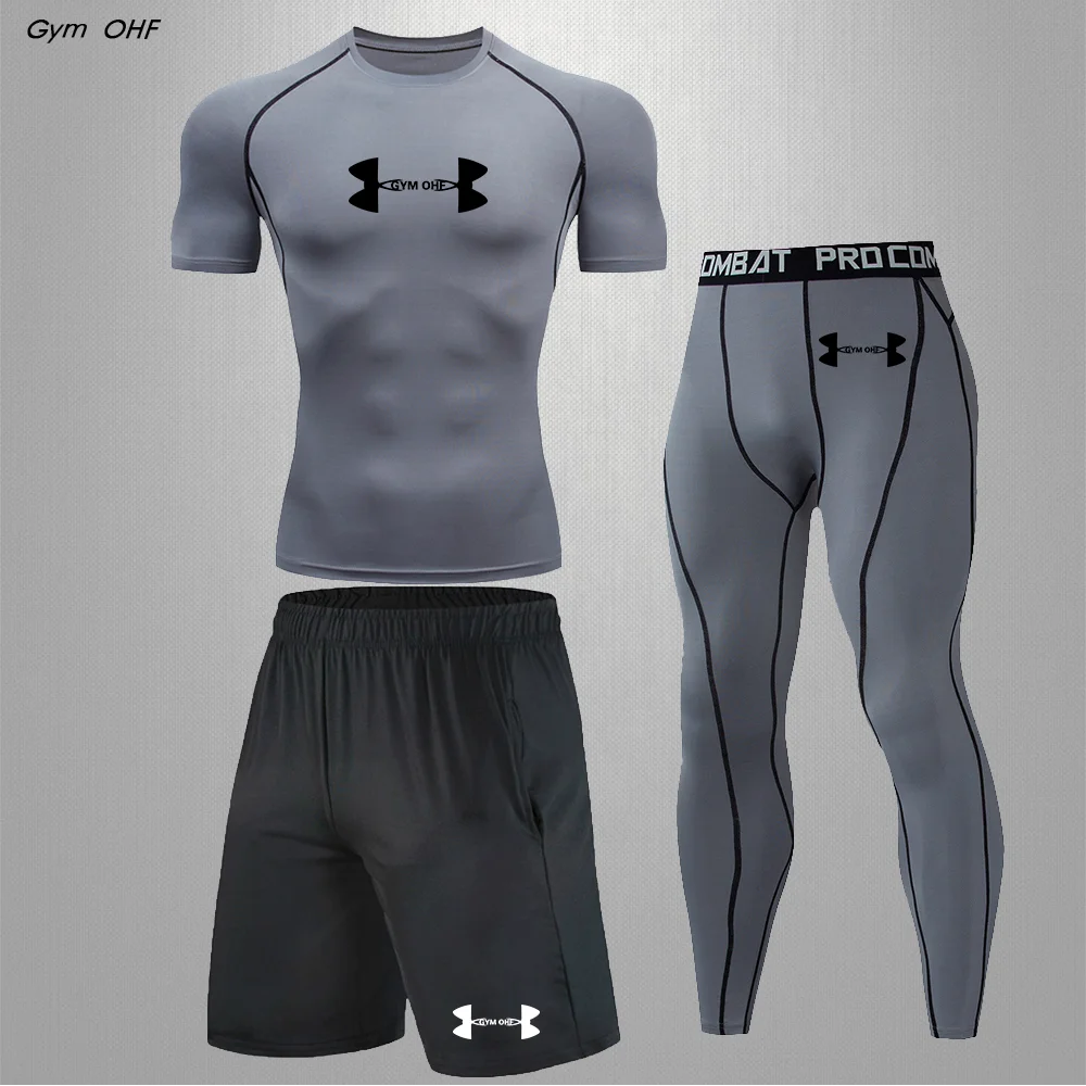 Boxing MMA Sport Suits Work Out Compression Suits Men Exercise Gym Fitness Running Tights Shorts Sets Rash Guard Tracksuits Men sport t shirt fitness clothes compression t shirt men t shirts