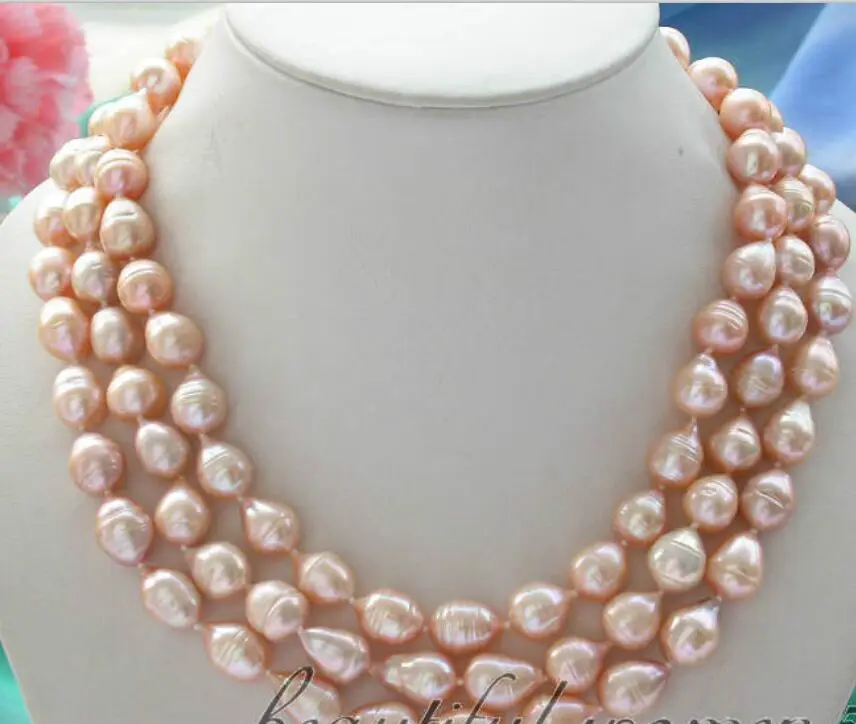 

NEW classic 10-11mm pink baroque natural pearl 48inch necklace