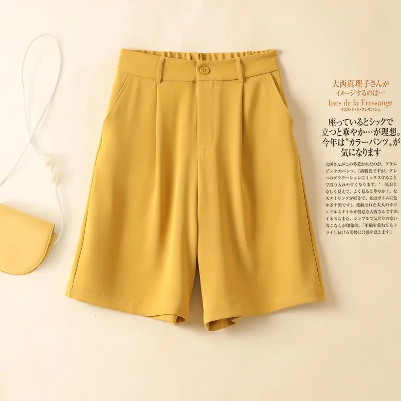 2023 Summer New Women's Clothing Loose High Waist Casual Sagging Sensation Solid Color Wide Leg Trend Fashion Commute Shorts