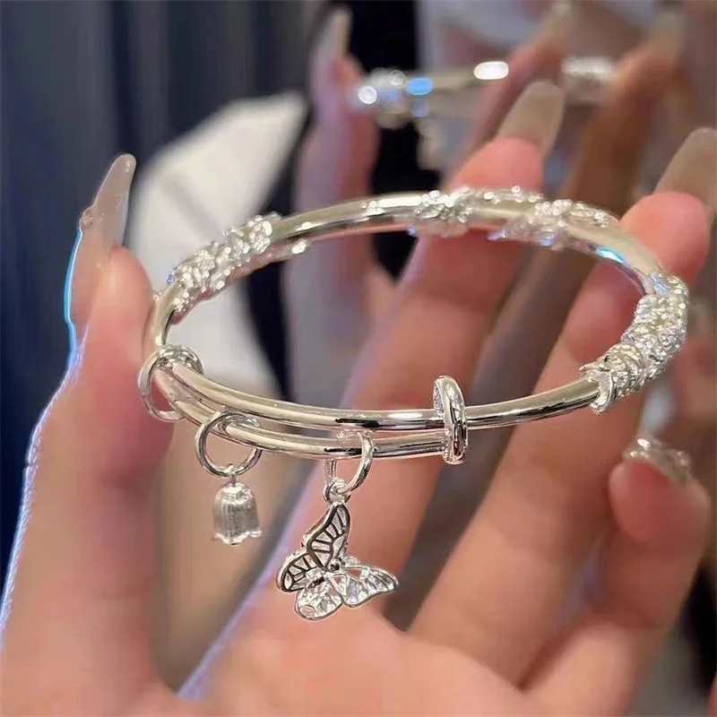 Korean Delicate Bow Bell Heart Bangle for Women New Trendy Butterfly Tassel Wrist Cuff Bracelet Party Everyday Jewelry Gift for bangle bracelet