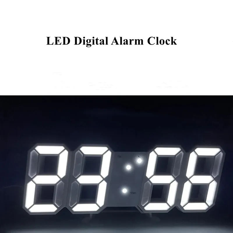 3D LED Digital Clock Wall Decor Glowing Night Mode 3 Alarms 12/24H For Living Room