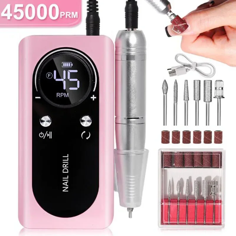 Original 45000RPM Rechargeable Nail Drill Machine with LCD Low Noise Professional Nail Polish Sander Nails Accessories Set, electric nail drill,electric nail grinder,electric nail polisher