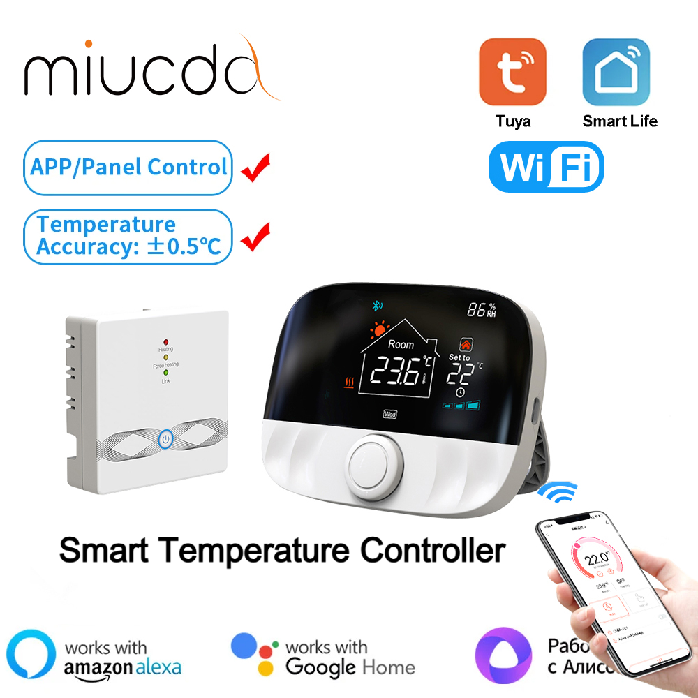 MIUCDA Tuya Smart Home WiFi Thermostat,RF433 Wireless Floor Heating Water Gas Boiler Smart Living Temperature Controller