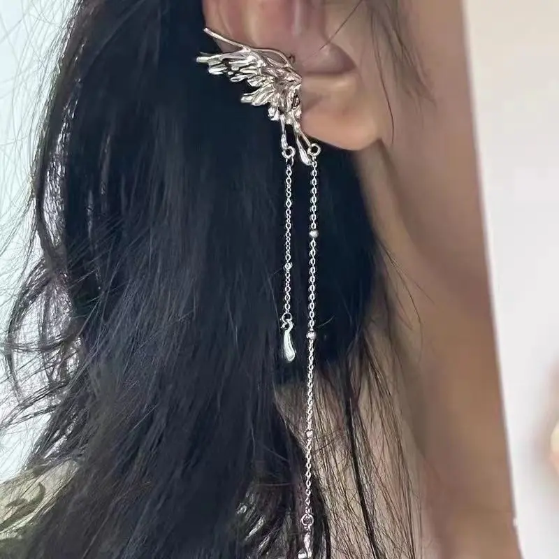 ear clip earrings Y2K Fairy Butterfly Tassel Angel Ear Bone Clip Elf Female Hole Cuff Hanging Fashion Jewelry