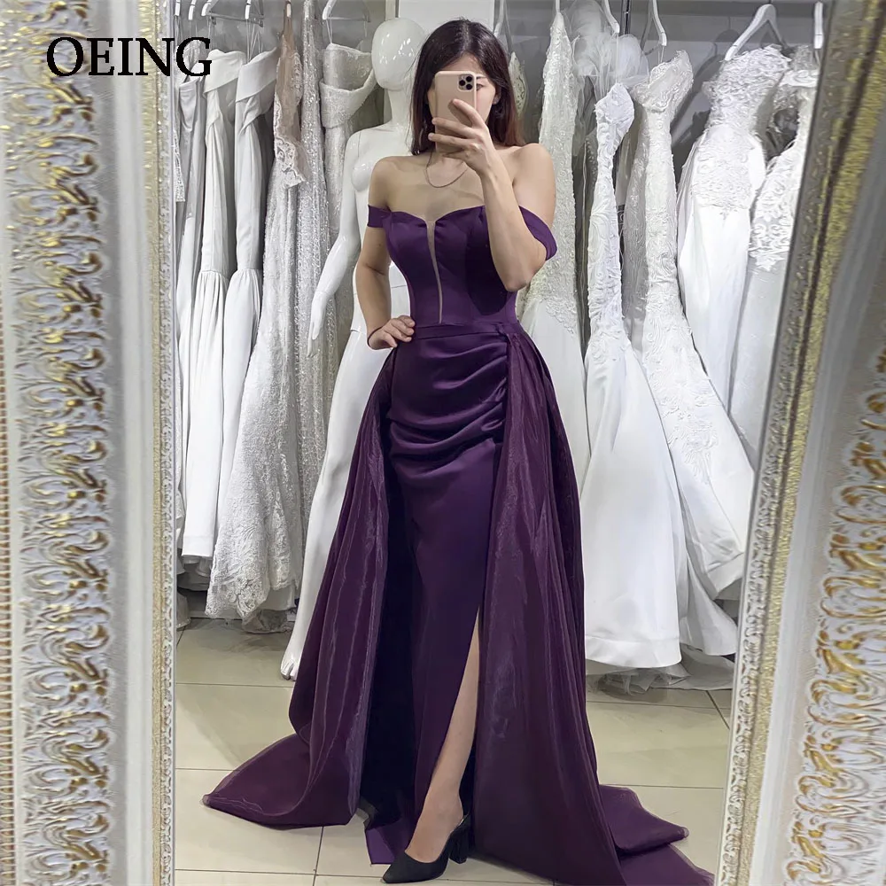 

OEING Grape Purple Evening Dress Off The Shoulder Prom Gown Floor Length Train Women Dresses For Formal Occasion Princess Gowns