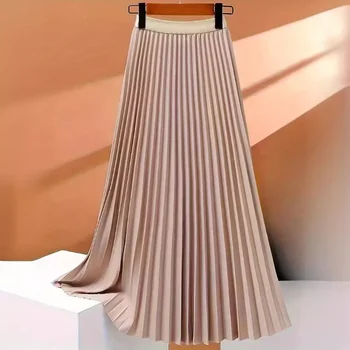 Ladies Fashion Casual Long Skirt Elegant Vintage Pleated Skirts Women Temperament Party Wear Faldas Woman Clothing Streetwear 1