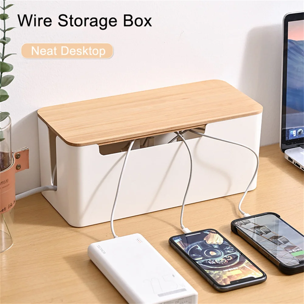 Wire Storage Box Power Plug Board Socket Data Cable Junction Box Plastic Bamboo 1PC