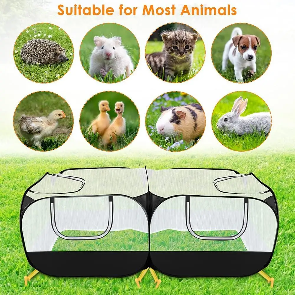 Portable Large Chicken Run Playpen with Breathable Transparent Mesh Walls Foldable Pet Cage Tent with 4 Zipper Doors Small