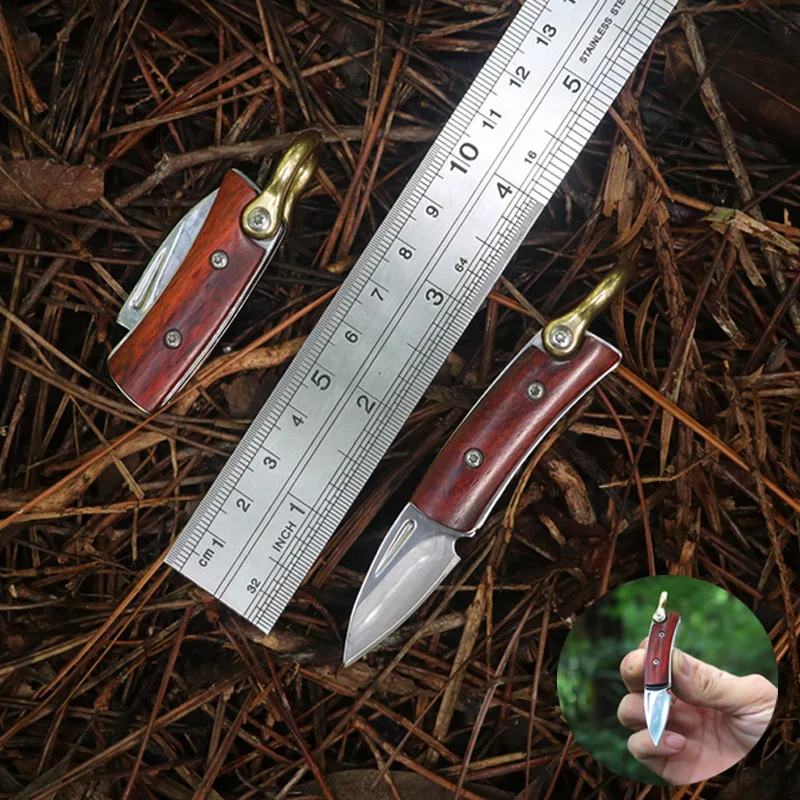 

Outdoor Portable Mini Knife Multi-Function Handle Meat And Fruit Knife Wild Camping Foldable Survival Brass Key Tool Knife