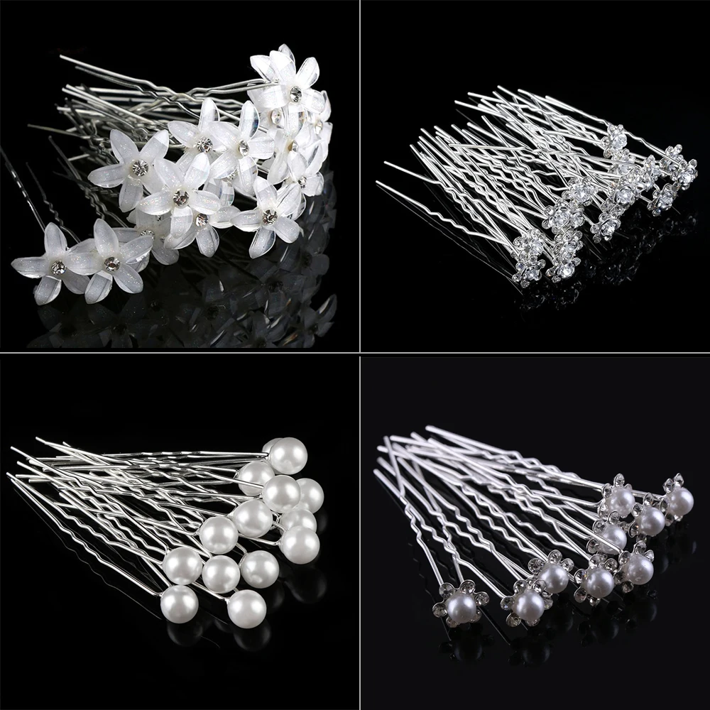 50/20 pcs/pack Women Flowers Hairpin Stick Wedding Bridal Crystal Flowers Hairpin U Shaped Hair Clip Hair Accessories Wholesale round dark green poney wedding flowers elegant and lovely gold calla lily bridal bouquet 10inch bridesmaid flowers