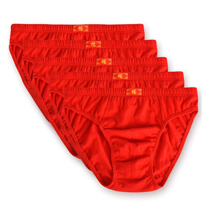 5Pcs/Lot New Men's Red Underwear Men Cotton Red Oversize Underpants Soft Comfortable Breathable