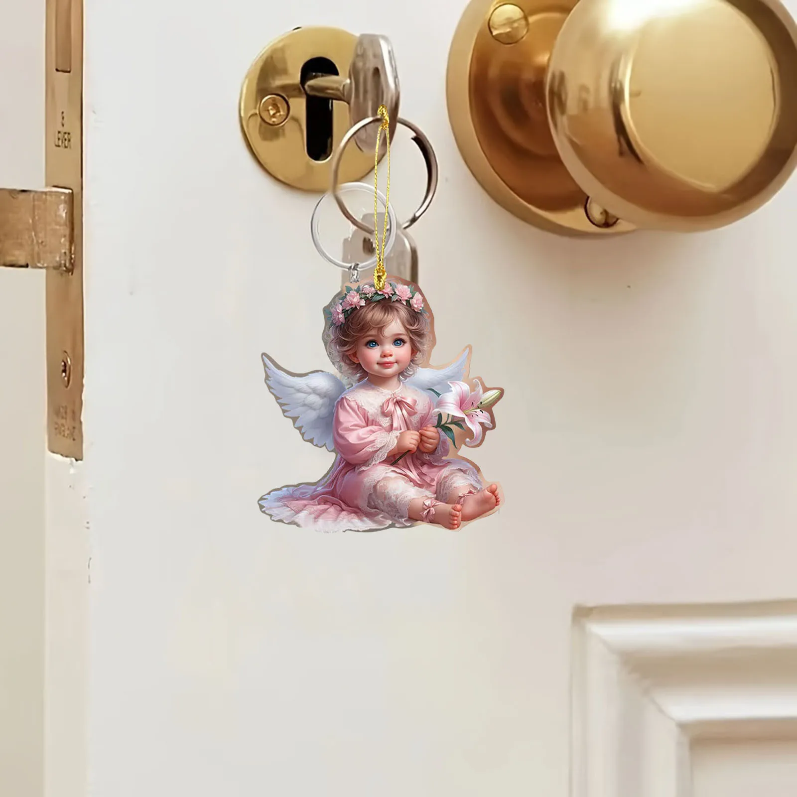 Decorative Little Angel Girl Acrylic 2d Pendant Angel Creative Car Pendant Car Crystals for Chandeliers with Hooks Centerpiece 4