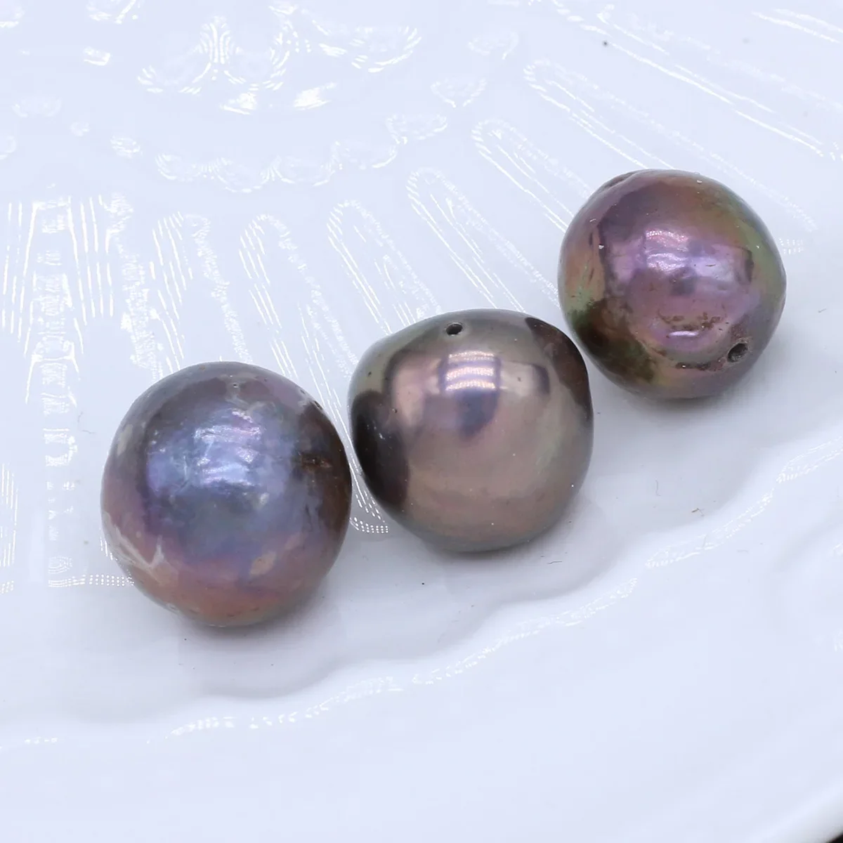 

3PCS Natural Freshwater Pearl Black Color Through hole Loose bead for Jewelry Making DIY Necklace Earrings Bracelet Accessories