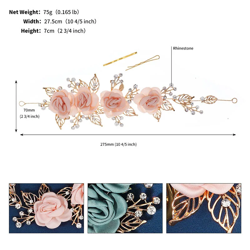 SLBRIDAL Handmde Rhinestones Pearls Cloth Flower Bridal Headband Hair Comb Clip Wedding Barrettes Hair accessories Women Jewelry