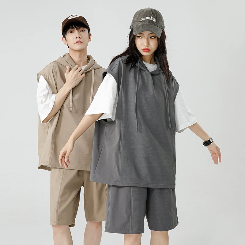 Harajuku 2-piece Men's Fashionable Hooded Clothing Japanese Style Summer Clothing Shorts Suit Men's Clothing Casual Loose Fit