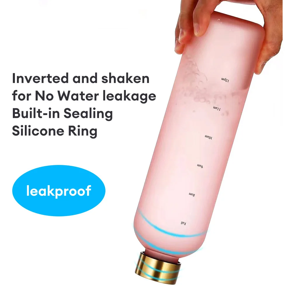 Sports Water Bottle Portable 1000ML with Time Marker Leakproof for Travel Picnic Camping Cycling