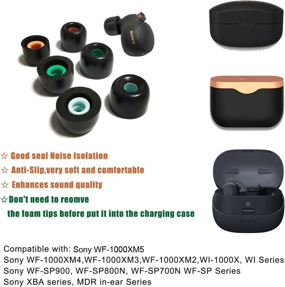 Memory Foam Earbuds Per Sony WF-1000XM5/XM4 - 3 Paia Taglia M, Compatibili Con Custodia
