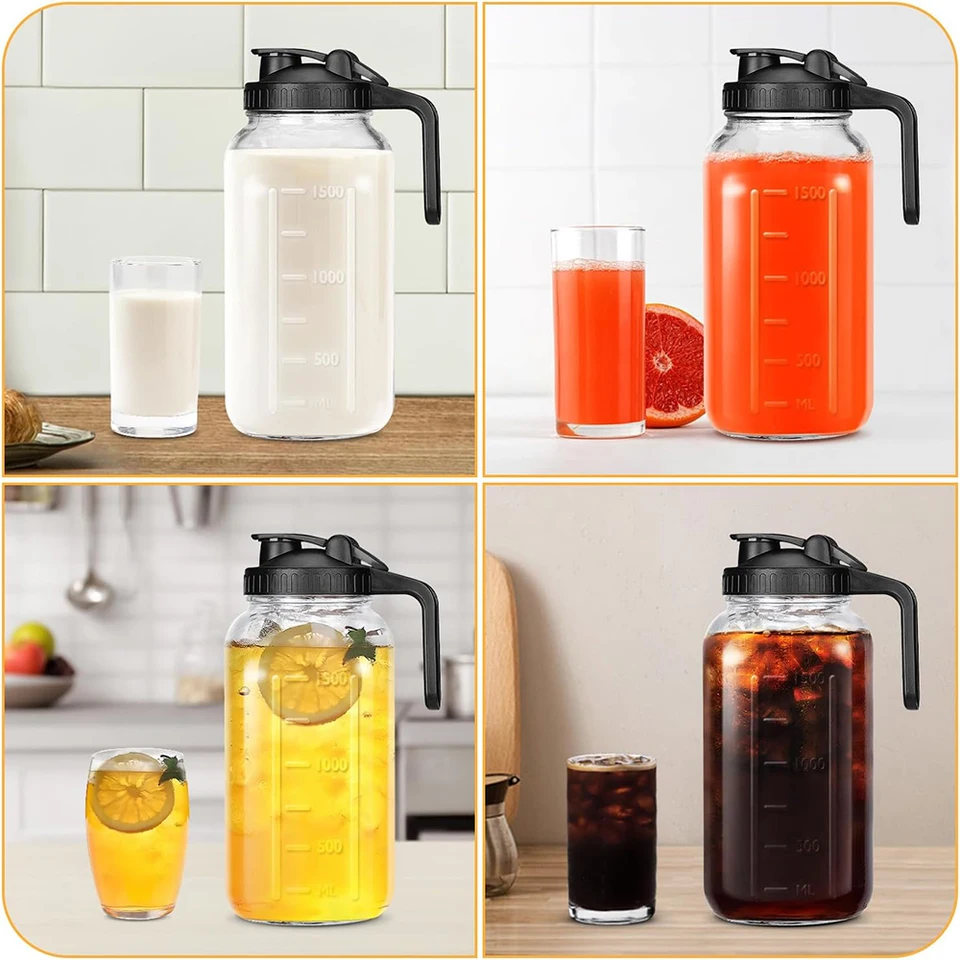 Mason Jar Pitcher Brede Mond Glazen Water Kan met Handvat Deksel 32 oz Borstvoeding Pitcher voor IJsthee Sap Mengen Cold Brew Koffie